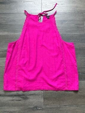 Ann Taylor Womens Fuchsia Linen Blend Tie Back Scallop Trim Tank Size XL NWT